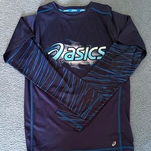 ASICS Navy & Teal Long Sleeve Graphic Performance Shirt